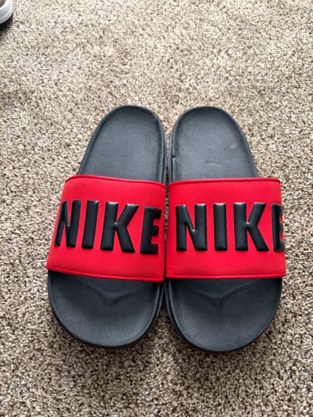 Nike Red and Black Kids Slide Sandals with Raised NIKE Logo